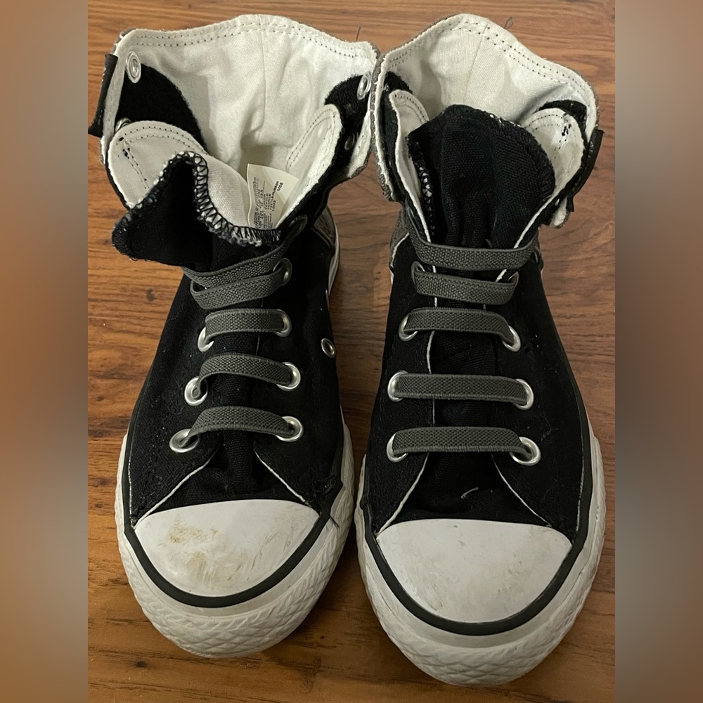 Converse All Stars Chucks Kids Black Gray High-Top Canvas Sneakers Velcro